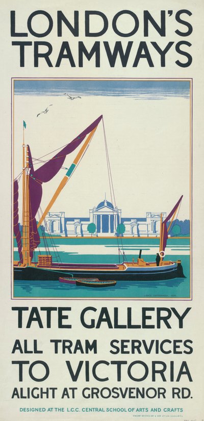 Tate Gallery, London County Council LCC Tramways Poster, 1925 by Lance Cattermole