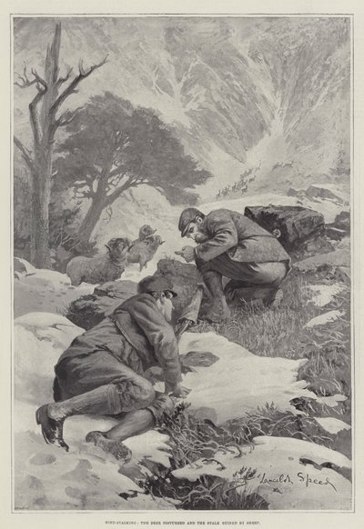 Hind-Stalking, the Deer disturbed and the Stalk ruined by Sheep by Lancelot Speed