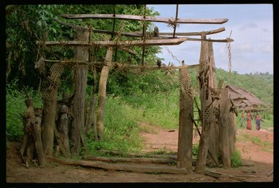 A spirit gate at the entrance of an Akkha village by School Laotian