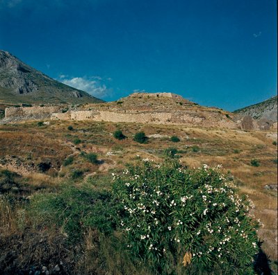 View of the site of the ancient town of Mycenae, in the Peloponnese by Late Helladic Period Mycenaean
