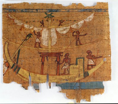 Embarkation on a river by Late Period Egyptian