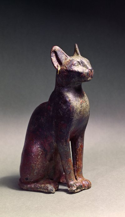 Statuette of a cat with gold earrings, the sacred representation of the goddess Bastet, c.664-630BC by Late Period Egyptian