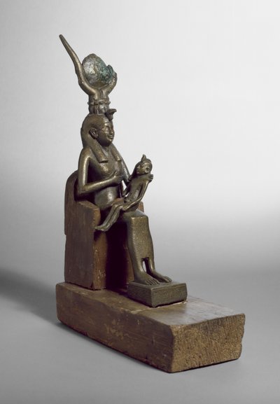 Votive statuette of Isis suckling the child Horus, found at Saqqara together with original wooden throne and base by Late Period Egyptian