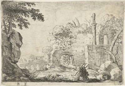 Three Soldiers by a Ruin (Italian Landscapes with Ruins) by Laurens Barata