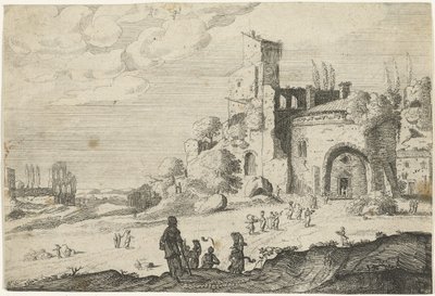 A Group of Women Walking Towards a Building (Landscapes with Ancient Roman Buildings) by Laurens Barata