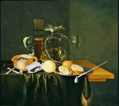 Still Life of a Roemer surrounded by Vine Tendrils and fruits by Laurens Craen