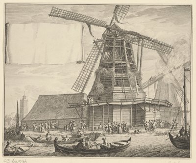 Fire in Oil Mill De Zeug near Wormer, 1699 by Laurens Scherm
