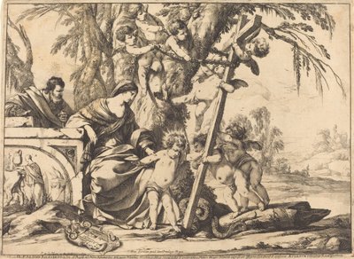 Holy Family with Angels and the Cross, Crushing a Serpent by Laurent de la Hyre