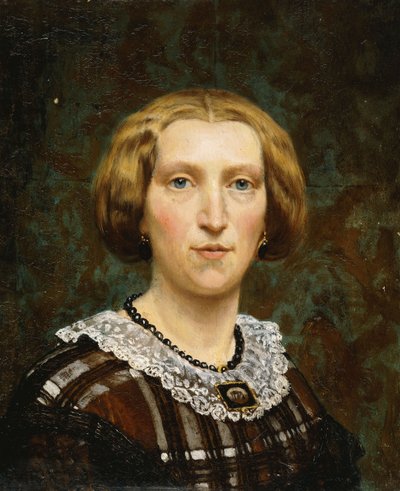 Portrait of Sientje Tadema, Small Bust Length, in Brown and White Dress and Black Shawl by Lawrence Alma Tadema