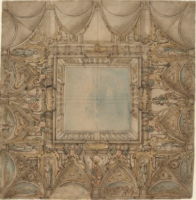 A Ceiling Decoration with Landscapes and Battles by Lazzaro Tavarone