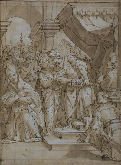 Queen Intervening to Spare the Life of a Bishop Saint by Lazzaro Tavarone