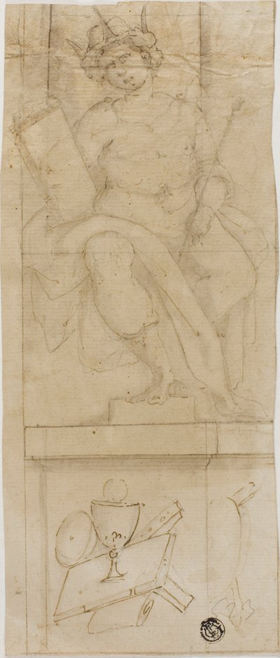Seated Figure with Crown, Holding Sceptre and Book, with Host Below by Lazzaro Tavarone