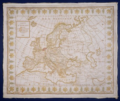 Sampler showing a map of Europe sewn by Fanny Le Gay, presented to M. le Comte Fourgroy by Le Gay