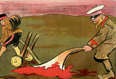 The Plough of Civilization - Russian Soldiers Ploughing the Bloodied Battlefields. 1904 by Leal de Camara