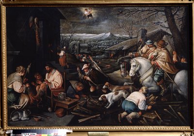 January. Hunters, Women Spinning Wool. Symbol of Aquarius in the Sky by Leandro da Ponte Bassano