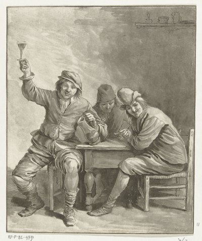 Three Men Smoking and Drinking at a Table by Leendert Brasser (signed by artist)