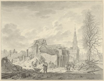 View of the Rapenburg in Leiden after the Gunpowder Disaster of January 12, 1807 by Leendert Overbeek