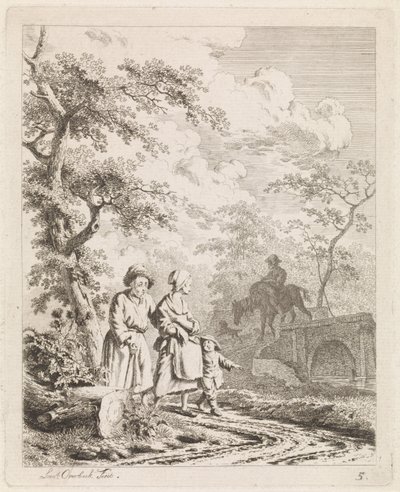 Old Man, Woman, and Child on a Forest Path (Landscapes with Figures) by Leendert Overbeek