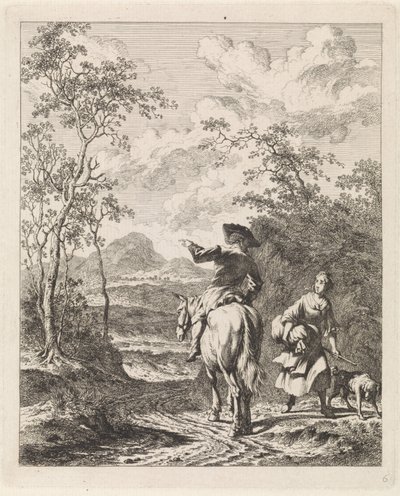 Rider Asking Directions from a Girl with Dog (Landscapes with Figures) by Leendert Overbeek
