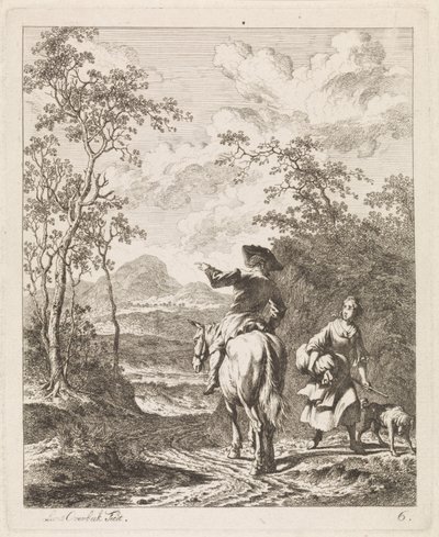 Rider Asking Directions from a Girl with Dog by Leendert Overbeek
