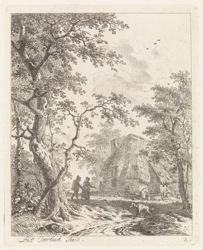 Two Walkers by a Farm (Landscapes with Figures series) by Leendert Overbeek