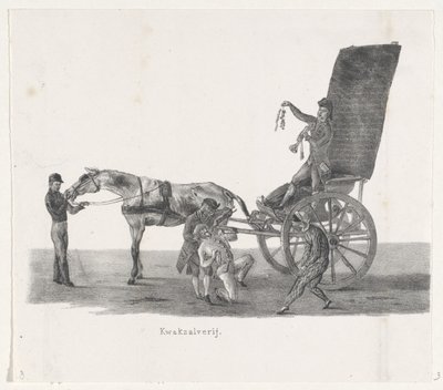 Carriage with a Quack, 1835 (De afzonderlijke voorstellingen, welke den optogt, gehouden door H.H. Studenten der Leidsche Hoogeschool op den 9 Feb: 1835) by Leendert Springer (I)