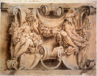 Sketch for a frieze with two caryatids, 1546-1554 by Lelio Orsi da Novellara