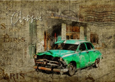 Classic Green Paris Car by Lembayung senja studio [Vintage Poster]