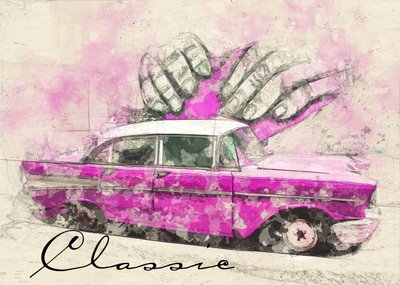 Pink Dream Car by Lembayung senja studio [Vintage Poster]
