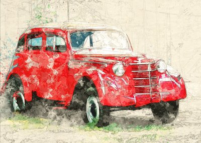 Red Old Car by Lembayung senja studio [Vintage Poster]
