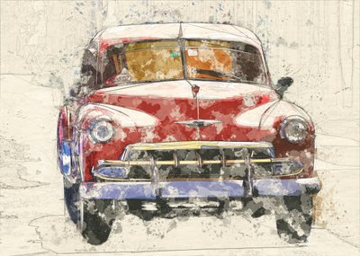 Red Vintage Car by Lembayung senja studio [Vintage Poster]