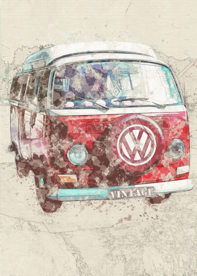 Red Vintage Van by Lembayung senja studio [Vintage Poster]
