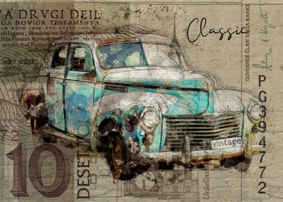 Rusty Teal Classic Car by Lembayung senja studio [Vintage Poster]