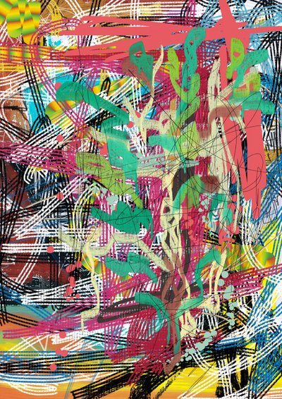 Vibrant Abstract Tangle by Lembayung senja studio [Vintage Poster]