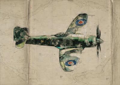 Vintage Fighter Plane Map by Lembayung senja studio [Vintage Poster]