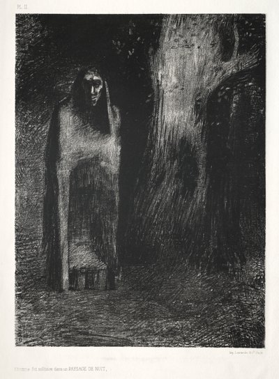 The Man Was Alone in a Night Landscape by Lemercier and Cie.