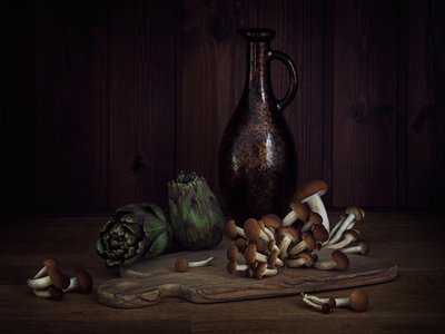Artichokes and Mushrooms Still Life by Lenka