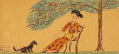 Woman and Dog Under Tree by Lenna Glackens