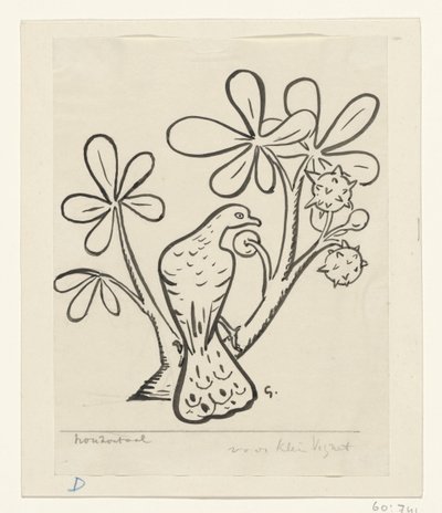 Dove on a Branch of a Chestnut Tree by Leo Gestel (signed by artist)