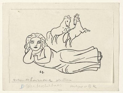 Reclining Woman with Two Horses by Leo Gestel (signed by artist)
