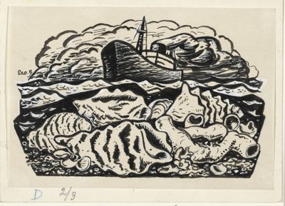 Steamship at Sea with Shells on the Beach by Leo Gestel (signed by artist)