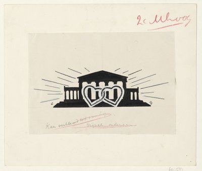 Temple with Two Interlocked Hearts by Leo Gestel (signed by artist)
