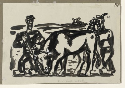 Two Farmers with a Cow by Leo Gestel (signed by artist)