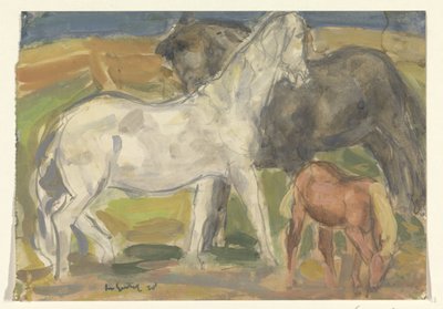 Two Horses and a Foal in a Landscape by Leo Gestel (signed by artist)