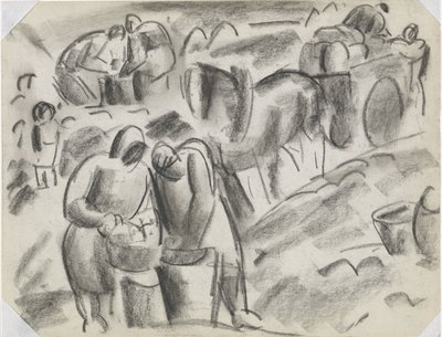 Potato Diggers in the Field with Horse and Wagon by Leo Gestel