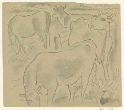 Three Cows and a Horse in the Meadow by Leo Gestel