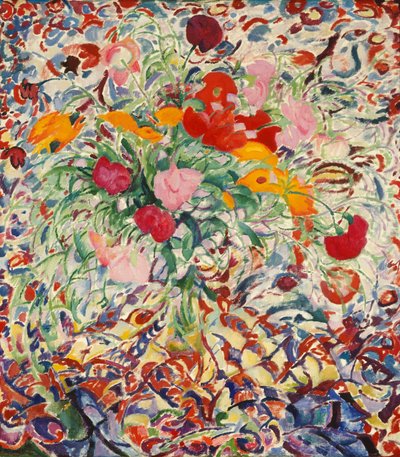 Flowers in Front of a Flowered Cloth by Leo Gestel