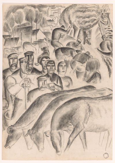 Grazing Cows, Farmers, and Workers in the Field by Leo Gestel
