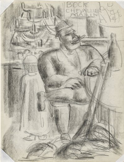 Hunter Sitting at Café Table, in Black Chalk by Leo Gestel