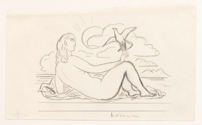 Reclining Female Nude on the Beach and a Seagull by Leo Gestel